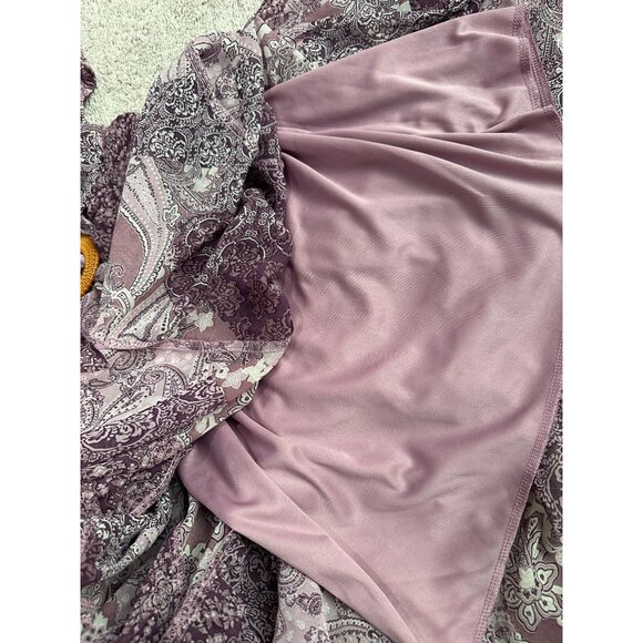 Jessica Simpson Dress Sz XS Boho Maxi Paisley Print Long Sleeve V-Neck Back Tie - Picture 12 of 16